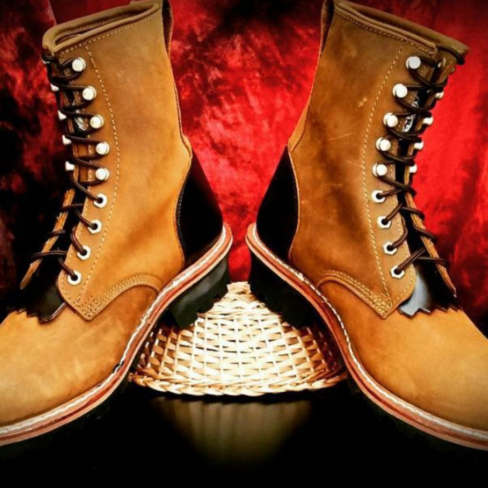 Hand Dyed Brick Red Georgia Logger Boots